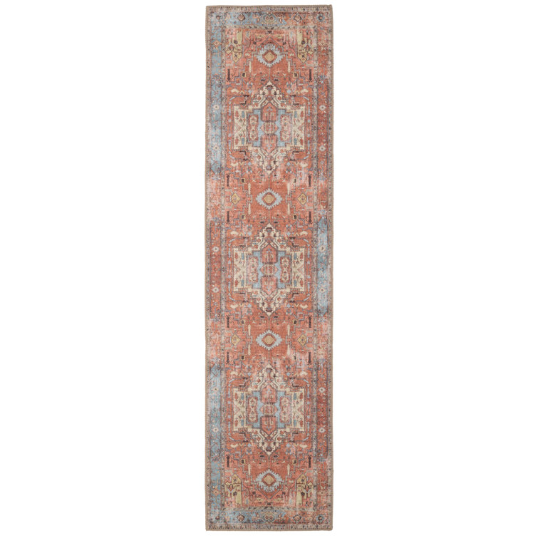 Kukoon Terracotta Distressed Traditional Bordered Rug Wayfair.co.uk